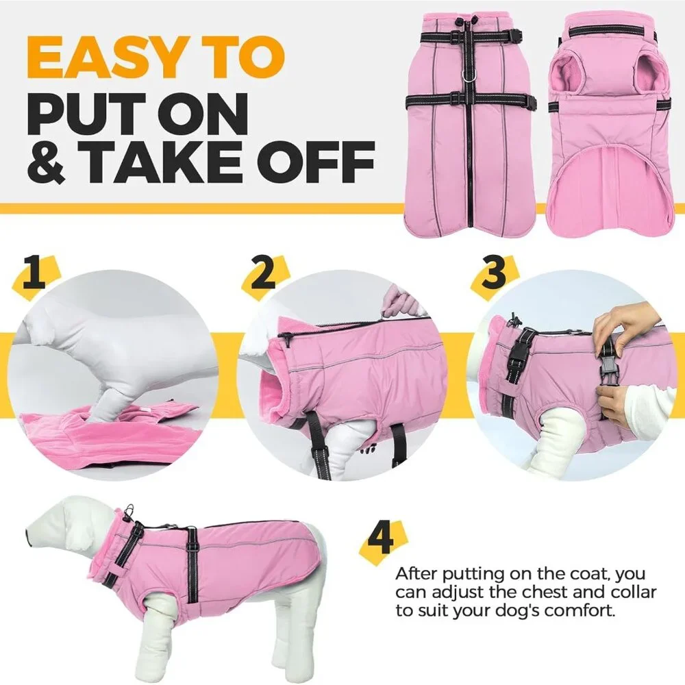 Lelepet Dog Coat for Large Dogs Waterproof Dog Jacket with Harness Built in